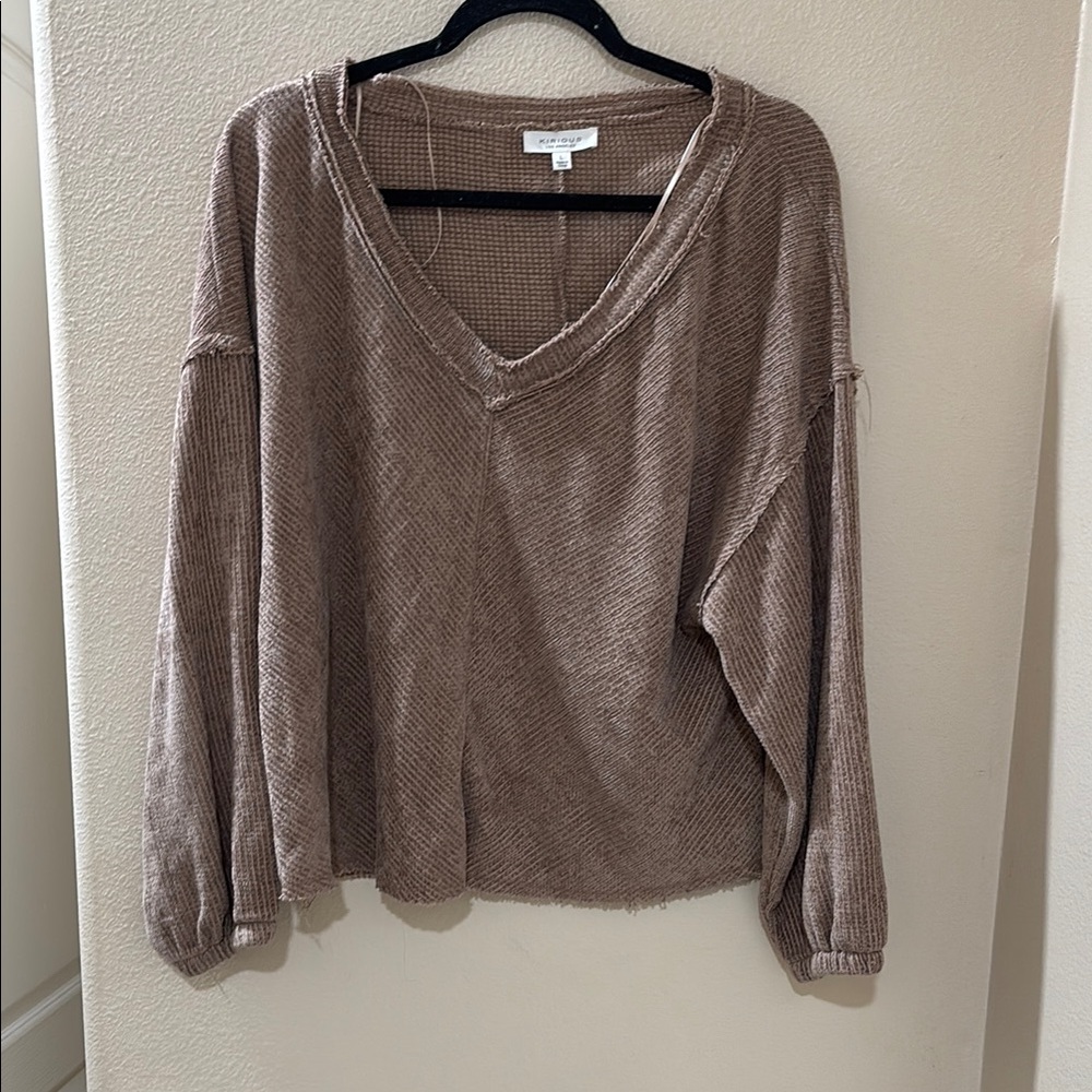 Brown V-Neck Sweater with Relaxed Fit